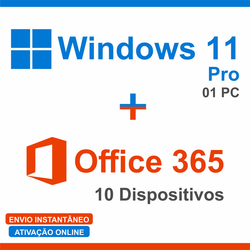 Windows 11 Pro + Office 365 2024 - 10 Dispositivos Licença Original Genuína Vitalícia