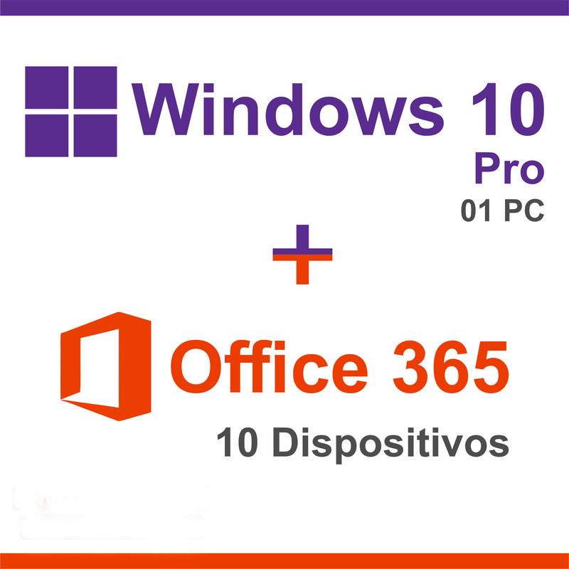 Windows 10 Pro + Office 365 2024- 10 Dispositivos Licença Original Genuína Vitalícia