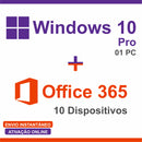 Windows 10 Pro Vitalício + Office 365 2024- 10 Dispositivos Licença Original Genuína